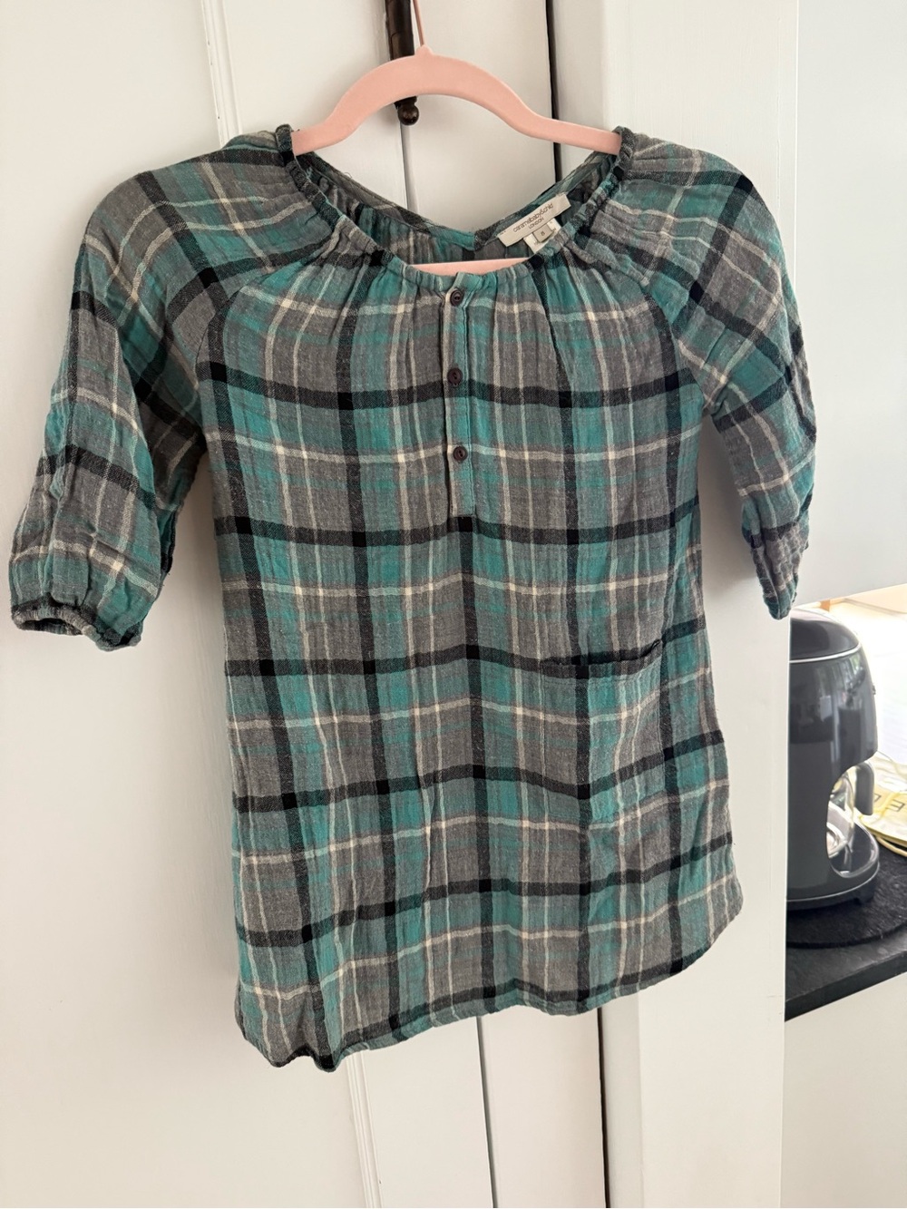 Girls' Plaid Peasant Dress - Teal and Gray